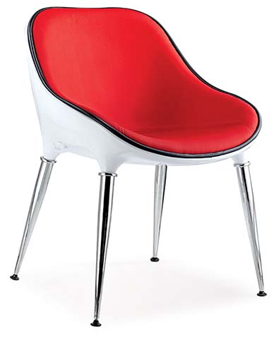 Modern Armless Molded Shell Dining Chair with Red Upholstered Pad and Chrome Tapered Legs DC-SHL-RD-CHR-001