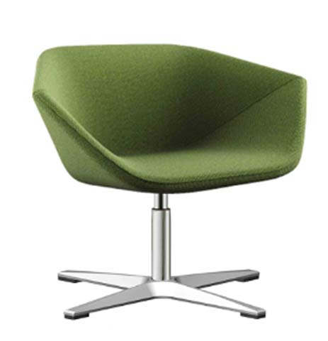 Green Upholstered Bucket Swivel Lounge Chair with 4-Star Polished Aluminum Base SWL-BKT-4S-PA-001