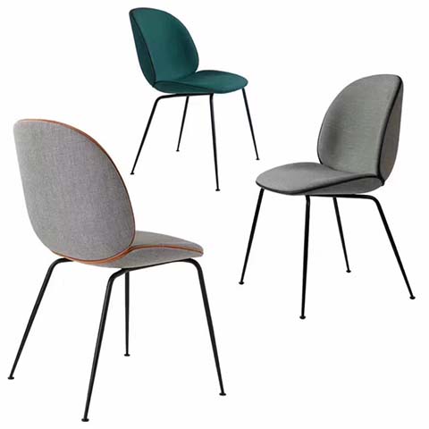 Armless Curved Upholstered Dining Chair with Splayed Black Metal Legs DC-BTL-560W610D870H