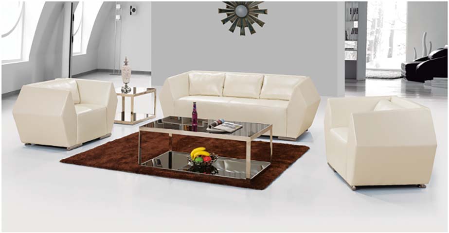 4-Piece Modern Faceted Cream Faux Leather Office Reception Seating Set SOF-FCT-3CR-GL-SET01