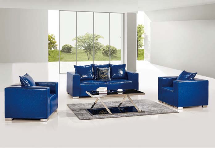 Glossy Blue Upholstered 3+1+1 Living Room Sofa Set SOF-GBL-311-CHR