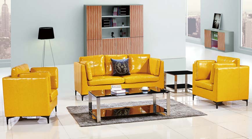 2-Seat Glossy Yellow Faux Leather Sofa with Accent Pillow S2S-YGL-CHROMELEG-01