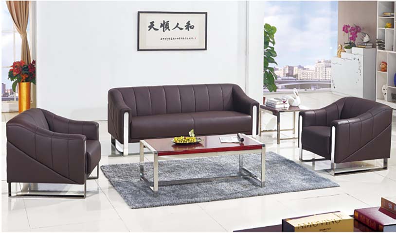 3+1+1 Dark Brown Leather Office Reception Sofa Set with Chrome Sled Base OFS-311-CHBR