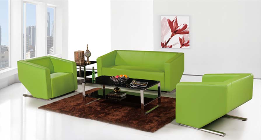 Modern Green Upholstered Lounge Seating Set with Coffee and Side Table LS-GRN-CHR-BLKGL-5PC