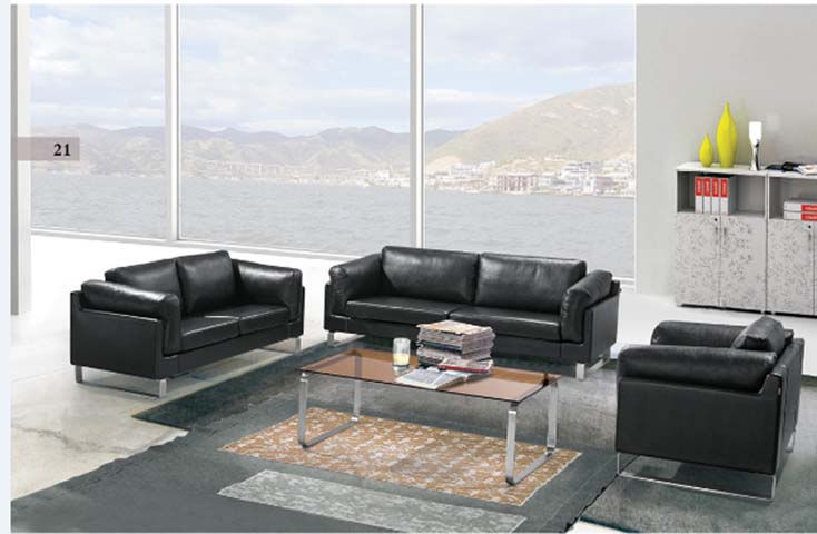 Modern Black Faux Leather Office Lounge Seating Set with Coffee Table OF-LNG-SET-21-BLK