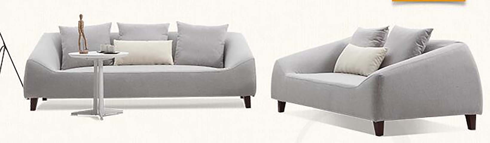 3+2 Seater Light Grey Fabric Sofa Set with Matching Round Pedestal Side Table LGSF-3+2-WST01