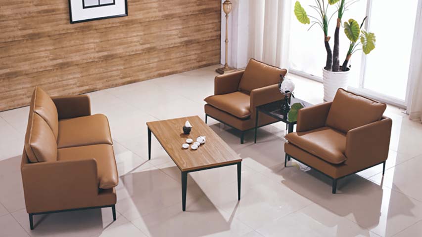 Camel Faux Leather Office Lounge Seating Set with Coffee Table and Side Table LOU-CAM-4PC-01