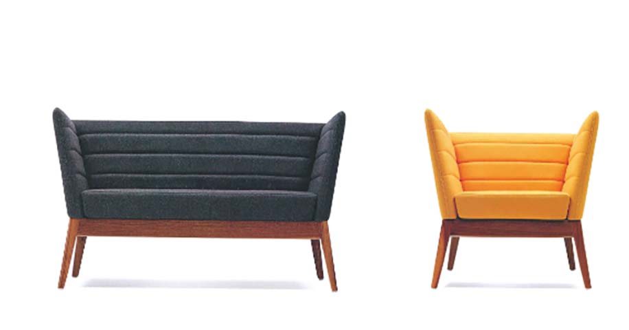 Mid-Century Upholstered Channel-Tufted Loveseat and Armchair Lounge Set MCM-WOODFRAME-LOUNGE-001