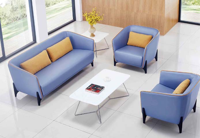 Light Blue Faux Leather 1+1+3 Office Reception Sofa Set with Matching Coffee and Side Tables OFC-REC-SET-113-LB-MT01