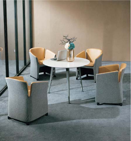 4-Seat White Round Office Meeting Table Set with Upholstered Lounge Armchairs RMT-1200W-4C-GY