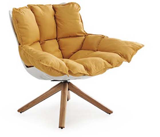 Mustard Quilted Swivel Lounge Chair with White Shell and Wood 4-Prong Base SWL-WHT-MUS-001