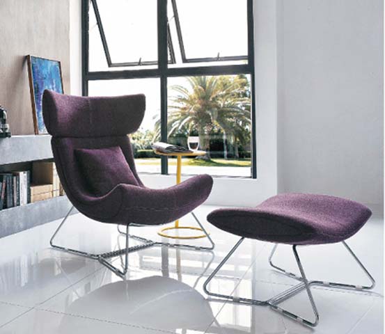Upholstered Wingback Lounge Chair with Matching Ottoman LCH-WIRE-001-PUR