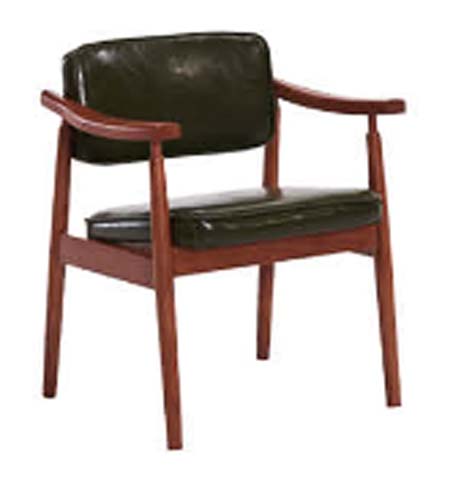 Mid-Century Dark Faux Leather Armchair with Walnut-Finished Wood Frame WC-ARM-600D-760H