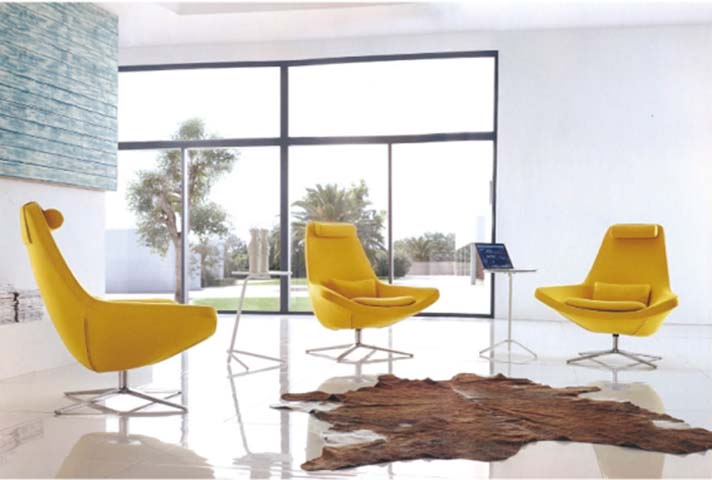 High-Back Swivel Lounge Chair with Polished Four-Star Base LUX-HB860-YEL
