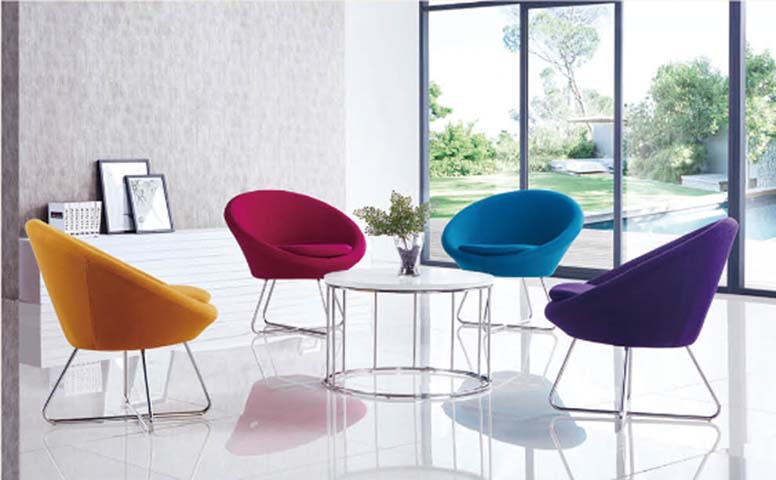Set of Four Upholstered Tub Lounge Chairs with Round White Glass Side Table LCN-TUB4-RT700