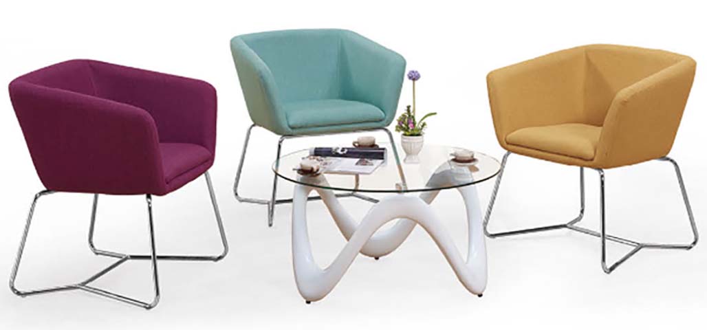 Three-Seat Upholstered Tub Lounge Chair Set with Glass Coffee Table LTS-TUB03-GT800