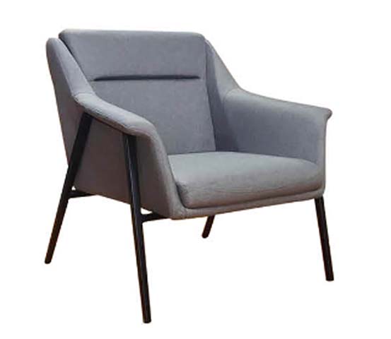Gray Upholstered Lounge Armchair with Black Metal Sled Legs LCH-GRY740-BLK