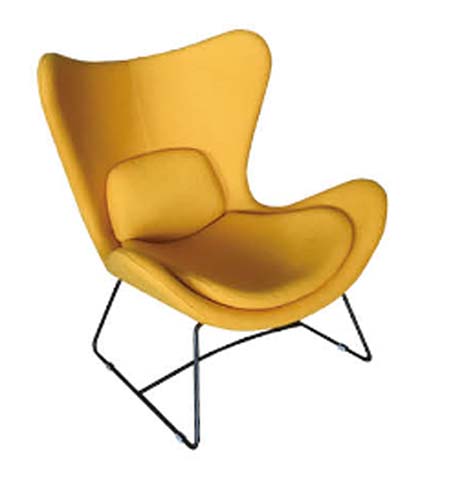 Mustard Yellow Upholstered Wing Lounge Chair with Black Metal Wire Sled Base LCH-WING-MY-WB