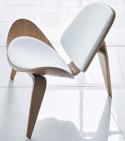 Sculptural Walnut Plywood Lounge Chair with White Upholstered Pads LCH-SCULPT-760-WAL-WHT