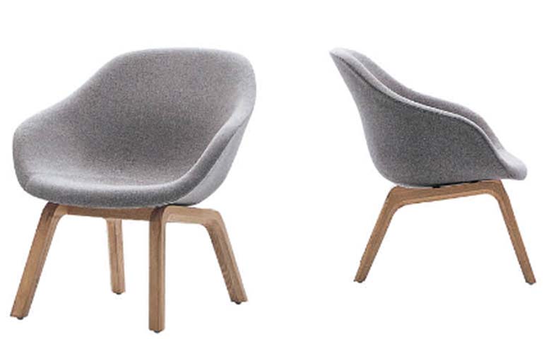 Upholstered Tub Lounge Chair with Splayed Wood Base LC-TUB-GRY-WD01