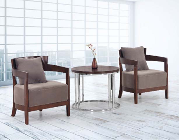 Upholstered Wood Frame Lounge Armchair with Round Side Table (2+1 Set) LGS-WD21-ROU45-SET