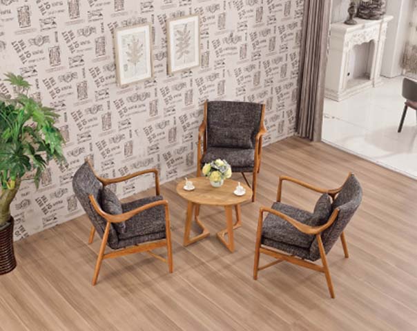Three-Seat Wooden Lounge Chair Set with Round Side Table LC-WD-3CH-RT60