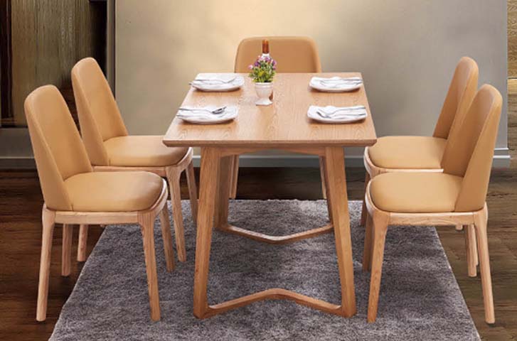 Six-Seat Rectangular Wood Dining Set with Upholstered Chairs DS-RT1200-6UC-NT