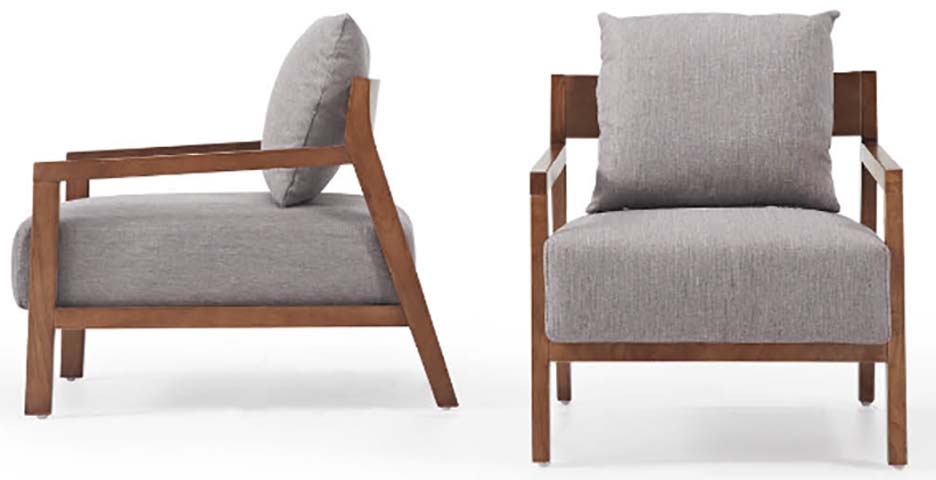 Wood Frame Upholstered Lounge Armchair with Gray Cushions LAC-WF740-GRY