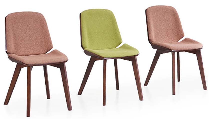Upholstered Bentwood Dining Side Chair with Walnut-Finished Four-Leg Base DC-BW4-UPH-01
