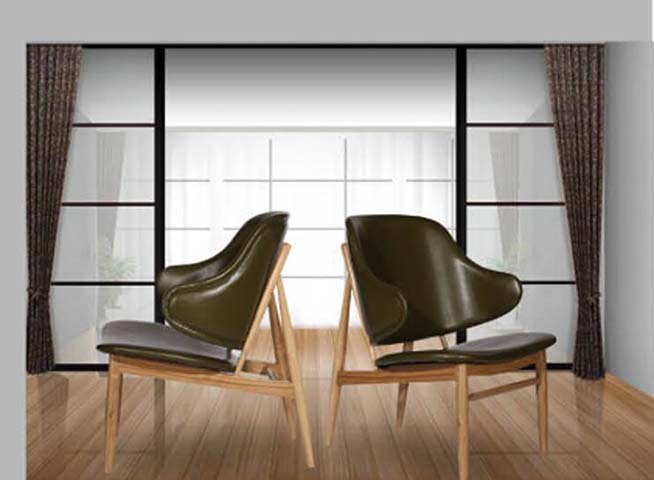 Mid-Century Olive Green Upholstered Lounge Chair with Light Wood Frame LC-WD-OLV-01