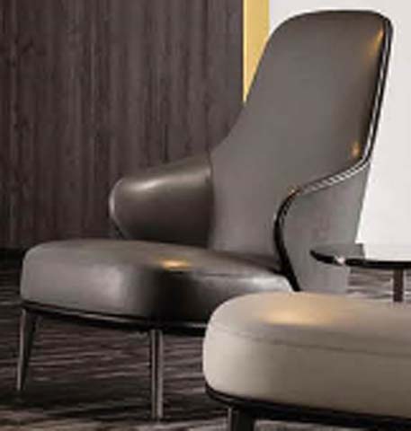 Upholstered High-Back Lounge Chair with Integrated Armrests and Slim Metal Legs LC-HB740-GRY-MTL