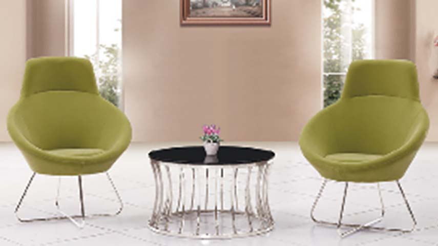 Three-Piece Upholstered Lounge Seating Set with Glass-Top Metal Coffee Table LCS-2CHR-GTBL-01