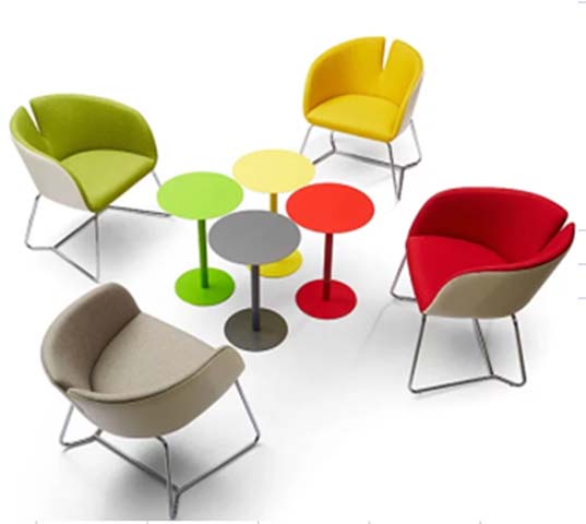 Four-Seat Upholstered Tub Lounge Seating with Round Side Tables LGS-TUB4-TBL3-N