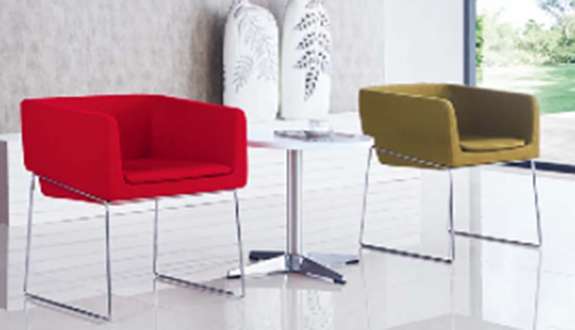 Upholstered Tub Lounge Armchair with Chrome Sled Base LUT-SLED-680-730