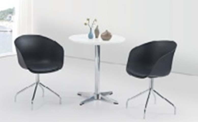 Round White Bistro Table with Two Black Swivel Bucket Chairs BSET-R700-CH2-BK
