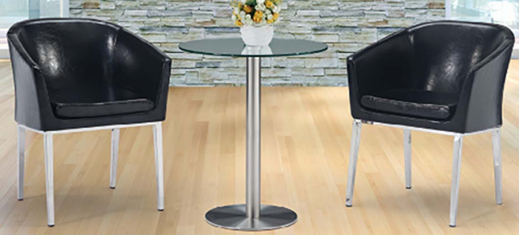 Black Upholstered Tub Guest Chair Set with Round Glass Bistro Table VIS-TUB2-GT700-BLK