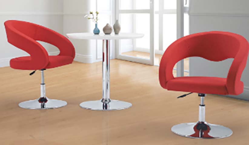 Red Upholstered Height-Adjustable Swivel Lounge Chair with Chrome Pedestal Base LUX-RCH-01