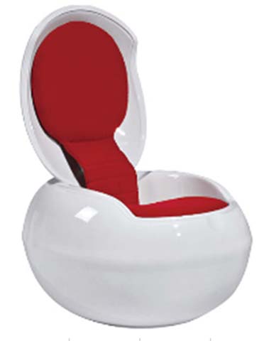Glossy White Egg-Shaped Lounge Chair with Red Cushion EGG-LOUNGE-WR-920
