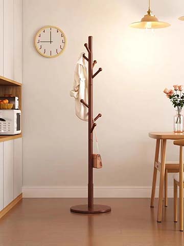 Freestanding Dark Wood Coat Rack with Circular Base and Eight Hooks CR-WD-8HK-1800-DW