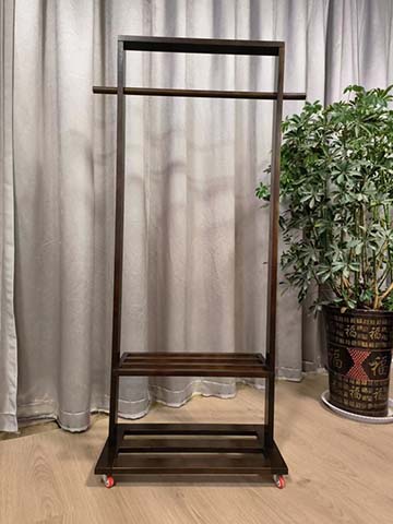 Dark Wood Mobile Garment Rack with Slatted Shelves and Locking Casters CWR-MBL-800-1800-DW