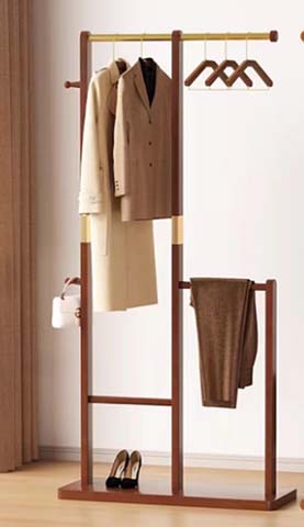 Freestanding Walnut-Finish Garment Rack with Trouser Rail and Shoe Shelf CGR-FS-1000-1800-WN