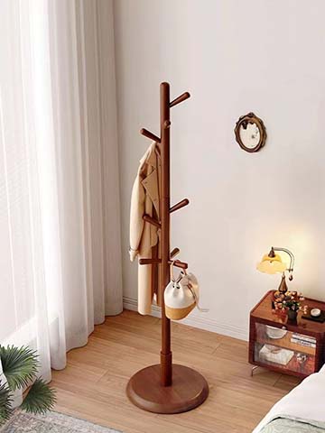 Freestanding Walnut-Finish Wooden Coat Rack with Round Base CR-WD-RB8-1800