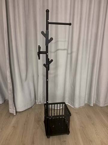 Black Metal Freestanding Coat Rack with Wire Storage Basket CR-MTL-BSKT-1800