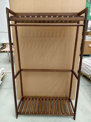 Dark Wood Open Garment Rack with Slatted Top and Lower Shelf WR-SLAT-1200-450-1800