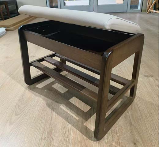 Upholstered Storage Bench with Lower Slatted Shoe Shelf BEN-STO-800-WAL-IVO