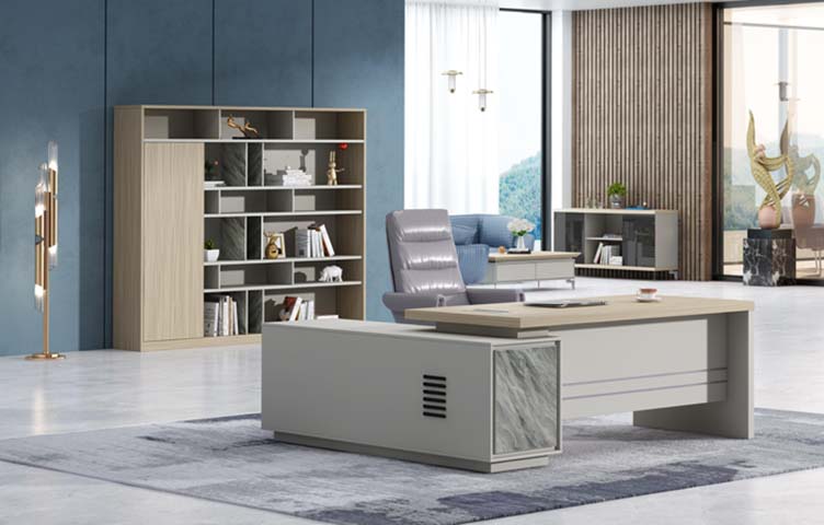 Light Oak and Warm Grey Executive Office Desk with Left Storage Credenza ED-LOAK-2400-LC