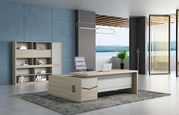 L-Shaped Executive Office Desk with Side Storage Cabinet EXD-LS-2400-WG