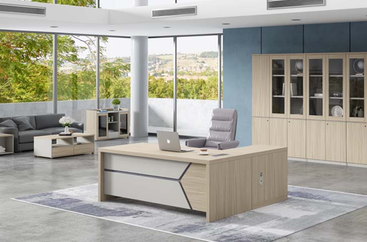 Panel Executive Office Desk with Side Storage Cabinet EDP-2400-OAK-WHT