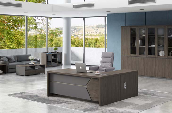 Panel-Sided Executive Office Desk with Storage Panels EDK-W2400-PANEL-GREY-WALNUT
