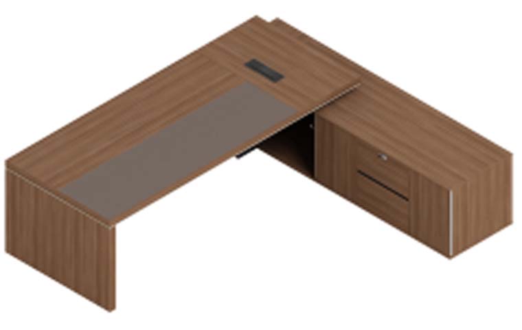 Walnut-Finish L-Shaped Executive Desk with Integrated Side Storage Cabinet EXEC-L-2400-WL-CAB